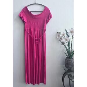 Women's Off-the-Shoulder Pink‎ Smocked Maxi Dress Gap Maternity Size Medium